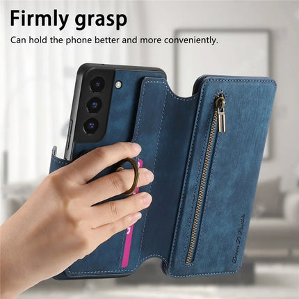 For Samsung Galaxy S23 Leather Phone Back Cover with RFID Blocking Zipper Wallet Kickstand