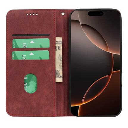 For iPhone 16 Pro Case Strong Magnetic Leather Wallet Phone Cover with Striped Texture