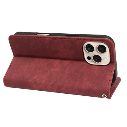 For iPhone 16 Pro Case Strong Magnetic Leather Wallet Phone Cover with Striped Texture