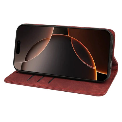 For iPhone 16 Pro Case Strong Magnetic Leather Wallet Phone Cover with Striped Texture