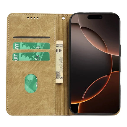 For iPhone 16 Pro Case Strong Magnetic Leather Wallet Phone Cover with Striped Texture