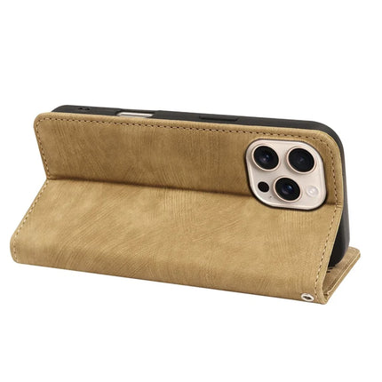 For iPhone 16 Pro Case Strong Magnetic Leather Wallet Phone Cover with Striped Texture