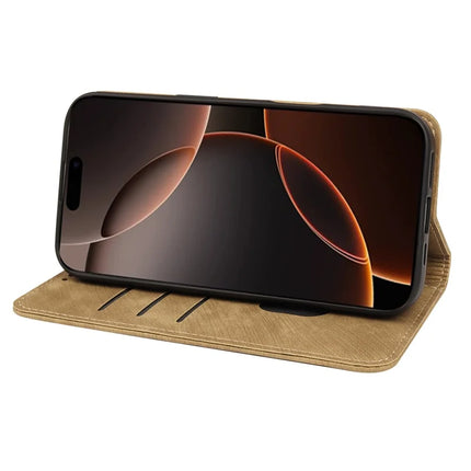 For iPhone 16 Pro Case Strong Magnetic Leather Wallet Phone Cover with Striped Texture