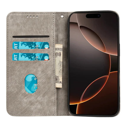 For iPhone 16 Pro Case Strong Magnetic Leather Wallet Phone Cover with Striped Texture