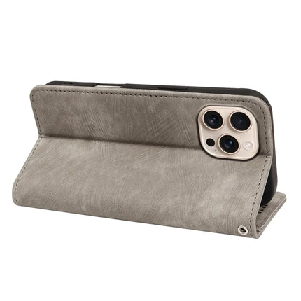 For iPhone 16 Pro Case Strong Magnetic Leather Wallet Phone Cover with Striped Texture