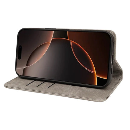 For iPhone 16 Pro Case Strong Magnetic Leather Wallet Phone Cover with Striped Texture