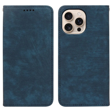 For iPhone 16 Pro Case Strong Magnetic Leather Wallet Phone Cover with Striped Texture - Blue