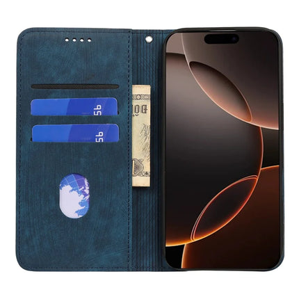 For iPhone 16 Pro Case Strong Magnetic Leather Wallet Phone Cover with Striped Texture