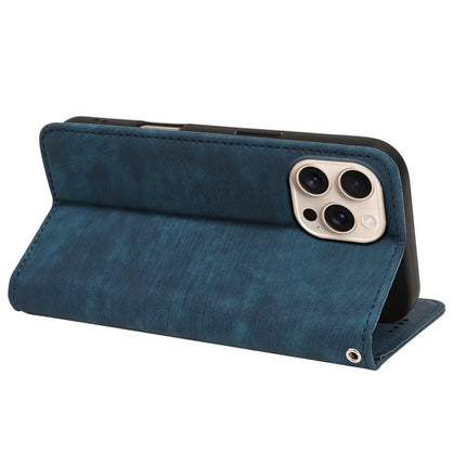For iPhone 16 Pro Case Strong Magnetic Leather Wallet Phone Cover with Striped Texture