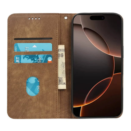 For iPhone 16 Pro Case Strong Magnetic Leather Wallet Phone Cover with Striped Texture