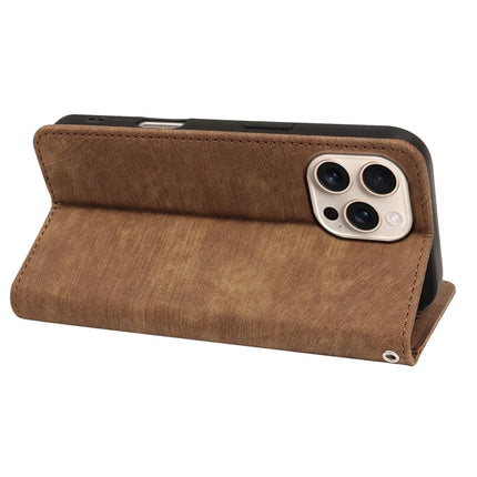 For iPhone 16 Pro Case Strong Magnetic Leather Wallet Phone Cover with Striped Texture