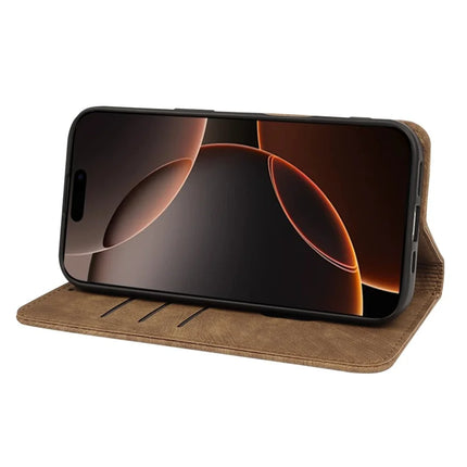 For iPhone 16 Pro Case Strong Magnetic Leather Wallet Phone Cover with Striped Texture
