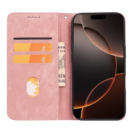 For iPhone 16 Pro Case Strong Magnetic Leather Wallet Phone Cover with Striped Texture