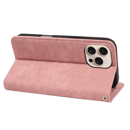 For iPhone 16 Pro Case Strong Magnetic Leather Wallet Phone Cover with Striped Texture