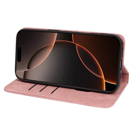 For iPhone 16 Pro Case Strong Magnetic Leather Wallet Phone Cover with Striped Texture