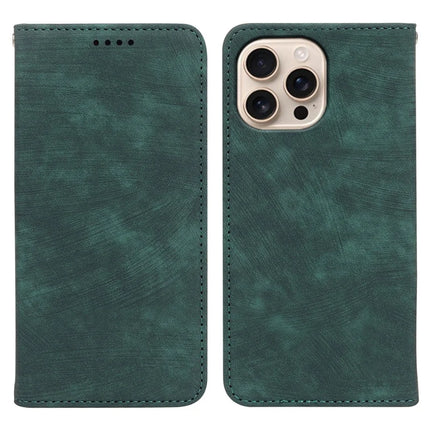 For iPhone 16 Pro Case Strong Magnetic Leather Wallet Phone Cover with Striped Texture - Green