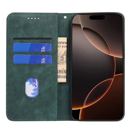 For iPhone 16 Pro Case Strong Magnetic Leather Wallet Phone Cover with Striped Texture