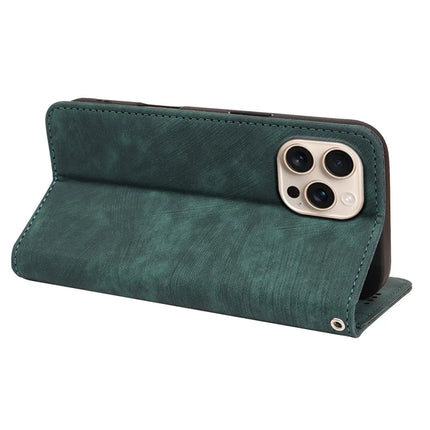 For iPhone 16 Pro Case Strong Magnetic Leather Wallet Phone Cover with Striped Texture