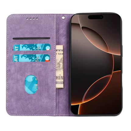 For iPhone 16 Pro Case Strong Magnetic Leather Wallet Phone Cover with Striped Texture