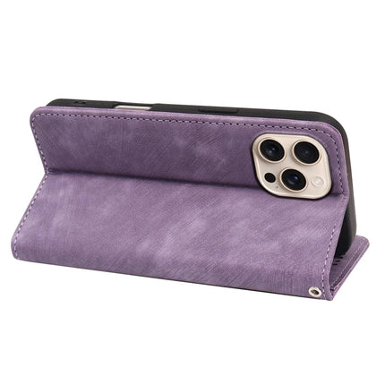 For iPhone 16 Pro Case Strong Magnetic Leather Wallet Phone Cover with Striped Texture