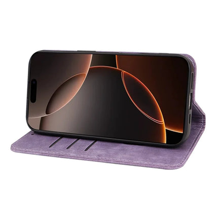 For iPhone 16 Pro Case Strong Magnetic Leather Wallet Phone Cover with Striped Texture