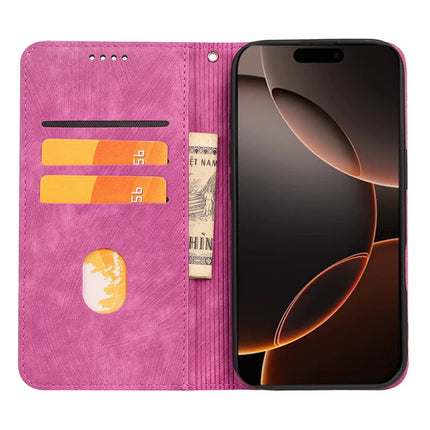 For iPhone 16 Pro Case Strong Magnetic Leather Wallet Phone Cover with Striped Texture