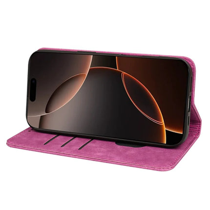 For iPhone 16 Pro Case Strong Magnetic Leather Wallet Phone Cover with Striped Texture