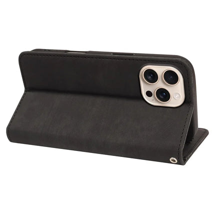 For iPhone 16 Pro Case Strong Magnetic Leather Wallet Phone Cover with Striped Texture