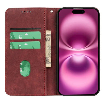 For iPhone 16 Plus Case Strong Magnetic Leather Wallet Phone Cover with Striped Texture