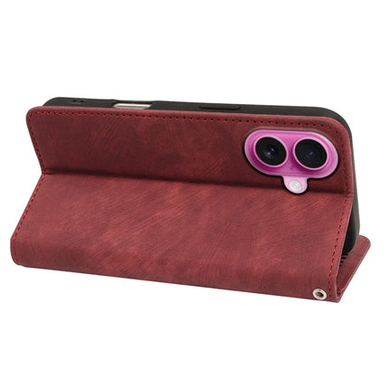 For iPhone 16 Plus Case Strong Magnetic Leather Wallet Phone Cover with Striped Texture