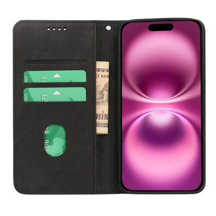 For iPhone 16 Plus Case Strong Magnetic Leather Wallet Phone Cover with Striped Texture