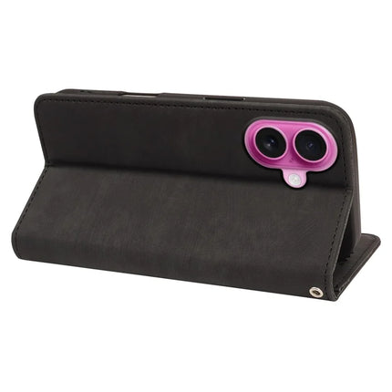 For iPhone 16 Plus Case Strong Magnetic Leather Wallet Phone Cover with Striped Texture
