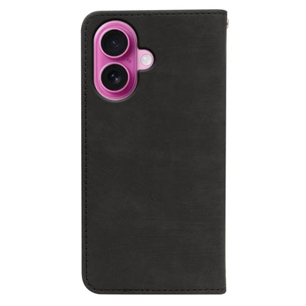For iPhone 16 Plus Case Strong Magnetic Leather Wallet Phone Cover with Striped Texture