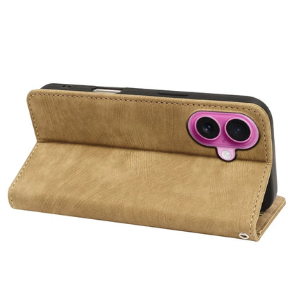 For iPhone 16 Plus Case Strong Magnetic Leather Wallet Phone Cover with Striped Texture