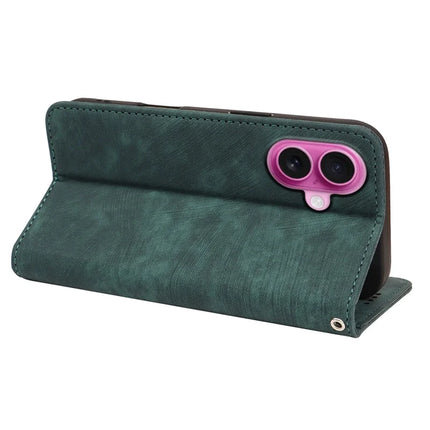 For iPhone 16 Plus Case Strong Magnetic Leather Wallet Phone Cover with Striped Texture
