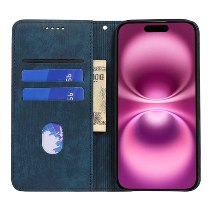 For iPhone 16 Plus Case Strong Magnetic Leather Wallet Phone Cover with Striped Texture