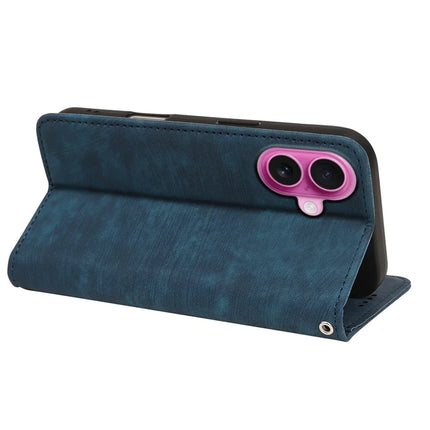 For iPhone 16 Plus Case Strong Magnetic Leather Wallet Phone Cover with Striped Texture