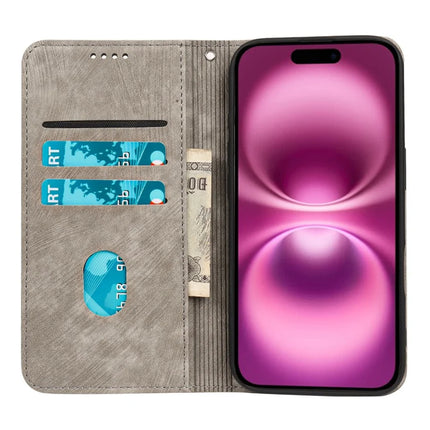 For iPhone 16 Plus Case Strong Magnetic Leather Wallet Phone Cover with Striped Texture