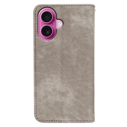 For iPhone 16 Plus Case Strong Magnetic Leather Wallet Phone Cover with Striped Texture