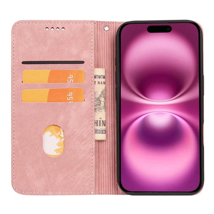 For iPhone 16 Plus Case Strong Magnetic Leather Wallet Phone Cover with Striped Texture