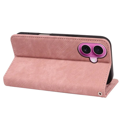 For iPhone 16 Plus Case Strong Magnetic Leather Wallet Phone Cover with Striped Texture
