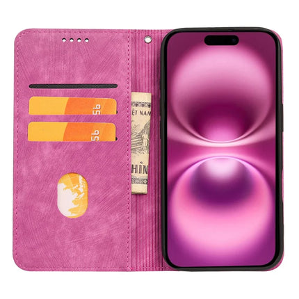 For iPhone 16 Plus Case Strong Magnetic Leather Wallet Phone Cover with Striped Texture