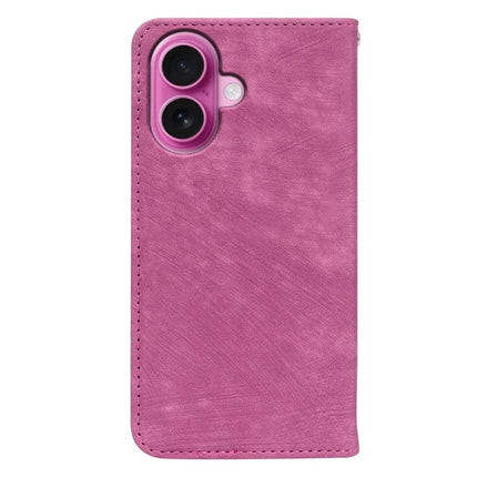 For iPhone 16 Plus Case Strong Magnetic Leather Wallet Phone Cover with Striped Texture
