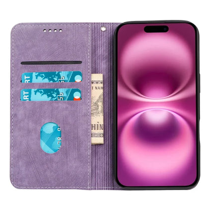 For iPhone 16 Plus Case Strong Magnetic Leather Wallet Phone Cover with Striped Texture