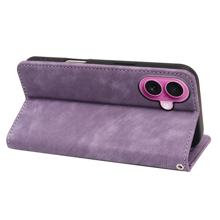 For iPhone 16 Plus Case Strong Magnetic Leather Wallet Phone Cover with Striped Texture