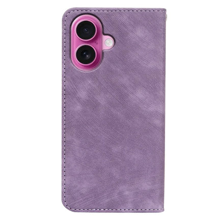 For iPhone 16 Plus Case Strong Magnetic Leather Wallet Phone Cover with Striped Texture