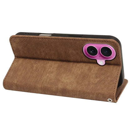 For iPhone 16 Plus Case Strong Magnetic Leather Wallet Phone Cover with Striped Texture