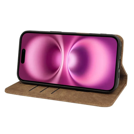 For iPhone 16 Plus Case Strong Magnetic Leather Wallet Phone Cover with Striped Texture