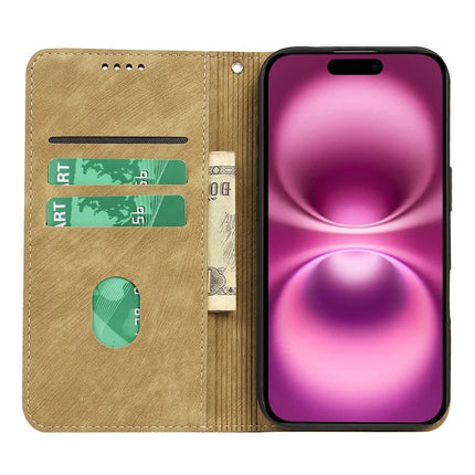 For iPhone 16 Case Strong Magnetic Leather Wallet Phone Cover with Striped Texture