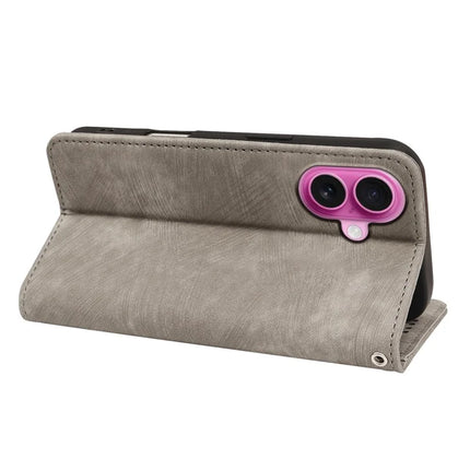 For iPhone 16 Case Strong Magnetic Leather Wallet Phone Cover with Striped Texture